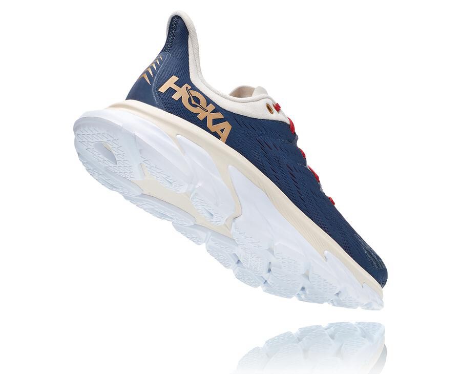 Hoka One One Mens Running Shoes - Clifton Edge - Blue/White - XLVU96170